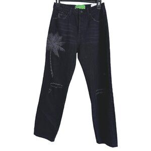 SR vs. Sandrine Rose Palm Tree Black Size 27 Black Distress Demin Jeans NWOT